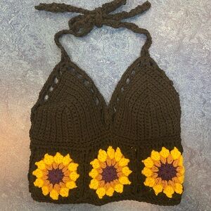 Crochet Halter Top with Sunflower Design